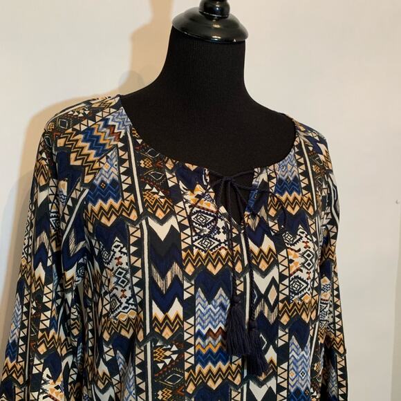 Altar’d State navy cream tribal print shift dress size Extra Small XS - Picture 2 of 10